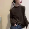 Primavera, Otoño e Invierno 2025 Nueva Moda Coreana Elegante Camiseta Base de Manga Larga Térmica Holgada Adelgazante con Cuello Medio Alto para Mujer