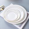 Plato Llano con Borde Dorado de Porcelana Fina Juego de Vajilla para Mesa de Comedor de Sala Modelo Blanco Puro Plato Occidental Juego Plato para Bistec Plato Plano