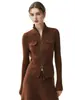 Moda Estilo Coreano Color Sólido Abrigo Cardigan de Punto Cachemir para Mujer Solapa Cremallera Doble Cabeza Corte Delgado Top Simple Versátil