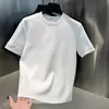 Camiseta Masculina Simples Lisa Gola Redonda Primavera/Verão 2025, Manga Curta Cor Sólida Tendência, Roupa Masculina Moda Clássica em Branco