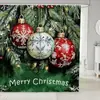 Cortina de chuveiro transfronteiriça, fundo vermelho, design vintage de Papai Noel, tema de vela, decoração de banheiro para feriado, não requer perfuração, vem com 12 ganchos