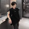 Chal Negro Metálico Desestructurado Único para Hombre con un Diseño de Alta Gama, Camiseta sin Mangas con Cremallera, Top sin Mangas de Verano de Moda