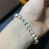 Pulseira de Opala Puramente Natural com uma Pedra Principal de 5mm de Cores Vibrantes, Finamente Trabalhada em Prata S925 e Incrustada com Opala Natural