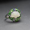 Golden Deer King S925 Prata Vintage Queima Azul Artesanato Incrustado Hetian Jade Anel Feminino Aberto Chinês Artístico Anel de Dedo