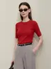 ¡Camiseta de punto de manga media! Top elegante de punto fino de manga corta con cuello redondo, sin costuras, 48 unidades, para mujer, Otoño temprano 26 H081406