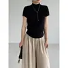 Jiangzuo Daily Essential Suéter de Punto para Mujer con Cuello Alto Parcial y Mangas Cortas, Nuevo Modelo Otoño 2026 2076