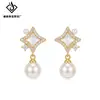 Brincos de Tarraxa Estrela de Quatro Pontas Pérola Zircônia Retro Francês para Mulheres Luxo Leve Nicho Moda Temperamento Único Acessórios de Brinco