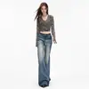 Jeans boca de sino de cintura baixa estilo retrô americano para mulheres, novo estilo outono 2026, calças boca de sino versáteis e elásticas de comprimento total para meninas estilosas