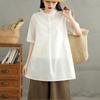 2025 Verano Nuevo Artístico Retro Casual Holgado Talla Grande Camisa Color Sólido Bordado Combinable Manga Corta Camisa de Muñeca para Mujer