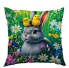 Funda de Almohada de Conejo Gris y Blanco Más Vendida de Amazon Tk de la Temporada de Primavera entre los Arbustos Florales, Personalizable por el Fabricante de Origen