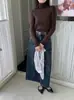 Top de punto de lana fina de cuello alto para mujer, nuevo estilo para otoño e invierno, 48 hilos, versátil, cuello holgado, top suéter para llevar debajo
