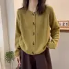 Tamanho Plus Outono Nova Chegada Estilo Preguiçoso Botão de Chifre Jaqueta Cardigã de Tricô Feminina Levemente Cheinha MM Solto Emagrecedor Estilo Maduro Tricô