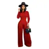 D9393 Venta Caliente de Amazon Moda Europea y Americana para Mujer Mono de Color Sólido con Mangas Largas + Conjunto de Pantalones de Pierna Ancha