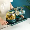 Juego de Tazas de Cerámica de Alta Gama para Uso Doméstico, Tazas de Té, Tazas de Café, Jarra Transparente de Vidrio para Jugos y Agua Fría para la Sala de Estar, Tetera Transparente
