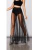 Moda Feminina Transfronteiriça 2026 Saia Longa Elegante Linha A Amazon Sexy Malha Transparente Saia Evasê com Estampa Dourada para Mulheres