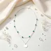 Collar de cuentas turquesas transfronterizo europeo y americano para mujer, collar en capas estilo bohemio de doble capa con colgante de lentejuelas de disco