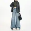 Pantalones de pierna ancha de otoño, corte holgado, resistentes al desteñido, mezclilla de color original, jeans cómodos, adecuados para todas las estaciones, adelgazantes y versátiles para mujer