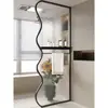 Pantalla de vidrio de separación seca y húmeda color crema, mampara de baño, unidad de almacenamiento, cabina de ducha de hierro forjado, divisor de baño de acero inoxidable
