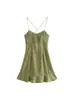 ZA Comercio Exterior Transfronterizo Vestido de Tirantes Verde Estampado con Cordones para Mujer Verano Falda de Línea A Adelgazante para Vacaciones