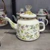 Panela Esmaltada, Bule Esmaltado, Panela para Chá com Leite e Manteiga Estilo Étnico, Panela de Fundo Plano, Bule para Chá com Leite, Panela com Alça Esmaltada, Chaleira