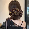 Accesorios para el Cabello de Moda Europea y Americana de Gama Alta para Otoño e Invierno, Lazo para el Cabello de Satín con Estampado de Leopardo, Diadema de Bola Elegante Retro Coreana para Cola de Caballo