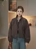 Chaqueta corta informal con cordón y cuello alto para mujer, versión coreana, tacto de alta gama, corte holgado, versátil, adecuada para personas menudas, chaqueta con cremallera
