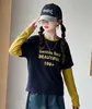 Ropa de Otoño para Niñas Capa Base 2026 Nuevo Estilo Sudadera Elegante Infantil Primavera/Otoño Ropa Grande Niño Falso Dos Piezas Manga Larga Bloque de Color Top