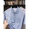 Camiseta Polo de Manga Corta Rayada Estampada Estilo Papá Transfronterizo para Hombres de Mediana Edad y Mayores Casual Holgada con Cuello Camisa Top de Abuelo Dropshipping