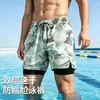 Bañador de una pieza para hombre de comercio exterior transfronterizo con forro elástico, shorts de baño anti-exposición, shorts de playa estampados para entrenamiento deportivo
