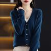 100 pura lã fina malha cardigan mulheres curto V-neck primavera e outono nova cor pura camisola de caxemira camisa de fundo desgaste exterior