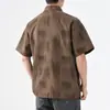 Camisa Polo de Hombre Estilo Retro Americano de Gama Alta Estampado Difuminado Textura de Raya Vertical de Verano Camiseta Casual Holgada de Manga Corta para Hombre