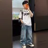 Nuevo Estilo Niños Tendencia Fútbol Manga Corta Jeans Ropa Marca de Moda Comercio Exterior Ropa Infantil Niños Conjunto de Verano