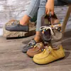 Zapatos Planos de Moda Retro con Cordones para Tallas Grandes para Mujer, Zapatos Casuales de Estilo Bohemio con Cordones y Perlas