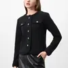 CANVAUS novo estilo outono e inverno feminino casaco curto grosso pequeno cheiro feminino gola redonda elegante botão manga longa top