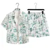 Ropa de la Isla de Hainan, Conjunto Estilo Sudeste Asiático, Camisa Floral, Manga Corta, Unisex, Manga Tres Cuartos, Corte Holgado, Estilo Playa Fresco y Elegante