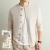 Cárdigan de punto de manga larga para hombre, mezcla de lana, estilo "old money" para otoño e invierno, sin cuello, chaqueta suéter sencilla, en stock