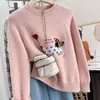 Tricô Pulôver Cor Sólida Bordado Feminino 2025 Outono e Inverno Super Lindo Macio Cêreo Tricô Top Estilo Gentil Estilo Coreano
