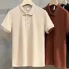 Moderna y Sencilla de Color Sólido con Rayas Ajustada de Punto Moderna Versátil Madura Verano Casual Camisa Polo para Hombre