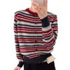 Cárdigan de punto a rayas con cuello redondo para mujer, nueva colección otoño 2026, estilo coreano, chaqueta suéter suave y cómoda para figuras petite