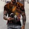 Fábrica de comercio exterior nuevo transfronterizo Halloween 3D digital talla grande tendencia de impresión de camisetas hombre manga corta hombre