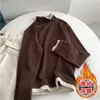 Tops Populares Estilo Europeo Canalé Terciopelo Alemán Cuello Alto Manga Larga Falso Dos Piezas Patchwork Bloques de Color Camisa Base Ropa Cálida para Mujer Otoño e Invierno