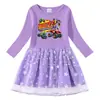 Vestido de princesa de manga larga con estampado de estrellas y luna de algodón para niña, primavera y otoño de 2023