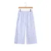 Calça de Casa Solta e Preguiçosa com Estampa de Desenho Animado Camada Dupla de Gaze de Algodão Cintura Elástica Perna Larga Calça de Pijama Oito Pontos para Mulheres H080105