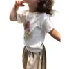 Camiseta holgada de manga corta con estampado de manzana linda para niña, top base de verano, atuendo familiar de manga corta para niños