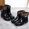 Botas de lluvia forradas de polar para hombre, botas de agua de media pantorrilla y pantorrilla alta, adecuadas para obras de construcción y cocinas, zapatos de agua de pantorrilla corta con suelas de goma, zapatos de agua cálidos de invierno para hombre