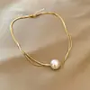 Moderna Cadena para Clavícula de Mujer con Perlas, Collar Único y Elegante de Acero de Titanio, Para Usar en Capas, Versátil y Elegante