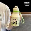 Nuevo termo de dibujos animados lindo jarrito de leche, taza de estudiante de alta estética con pajilla, taza de agua compacta portátil de dibujos animados con asa