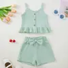 Nuevo Estilo Verano 2026 Conjunto Corto Casual de Moda Infantil para Niñas Pequeñas, Elegante y Lindo Conjunto de Dos Piezas con Sudadera Lisa de Color Fresco