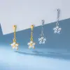 Pendientes de Plata de Ley S925 Nalan Estilo Fresco y Dulce Ins Diseño de Nicho Gota de Agua Flor de Diamante Brillante M06941