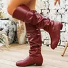 Comercio exterior transfronterizo europeo y americano en stock 2025 venta al por mayor botas de mujer de punta redonda sin cordones con tacón cuadrado, nuevas botas de PU de media caña para otoño e invierno